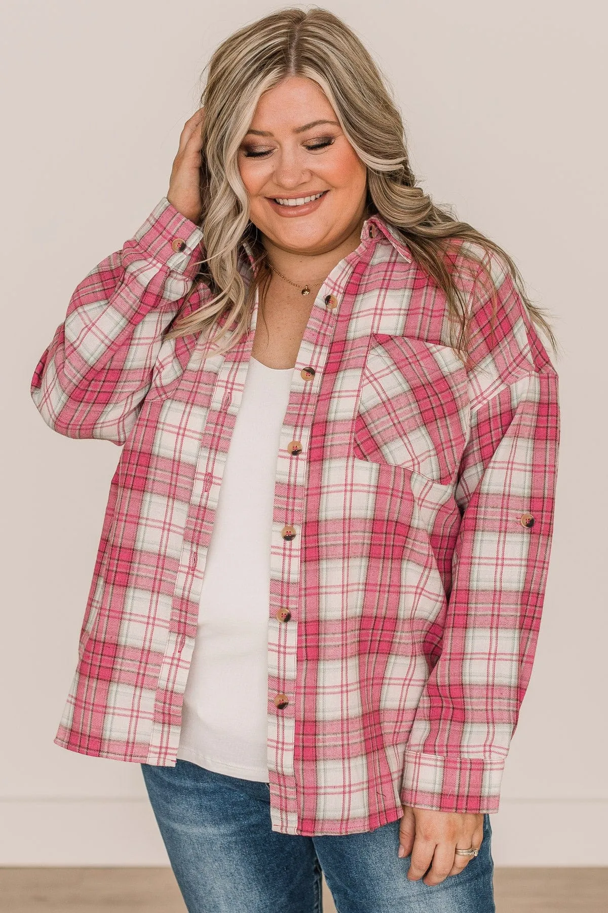 Spring To Mind Plaid Button Top- Pink