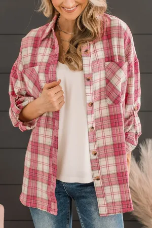 Spring To Mind Plaid Button Top- Pink