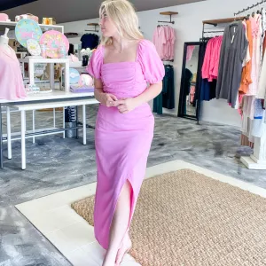Springtime Soiree Pink Midi Dress