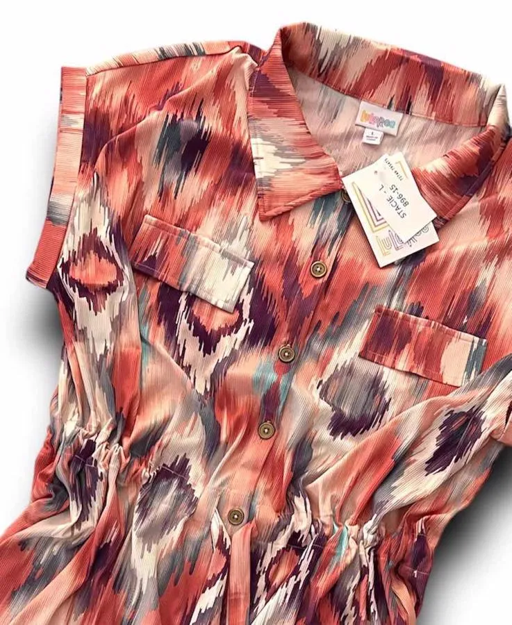 Stacie - Coral Purple Blured Aztec