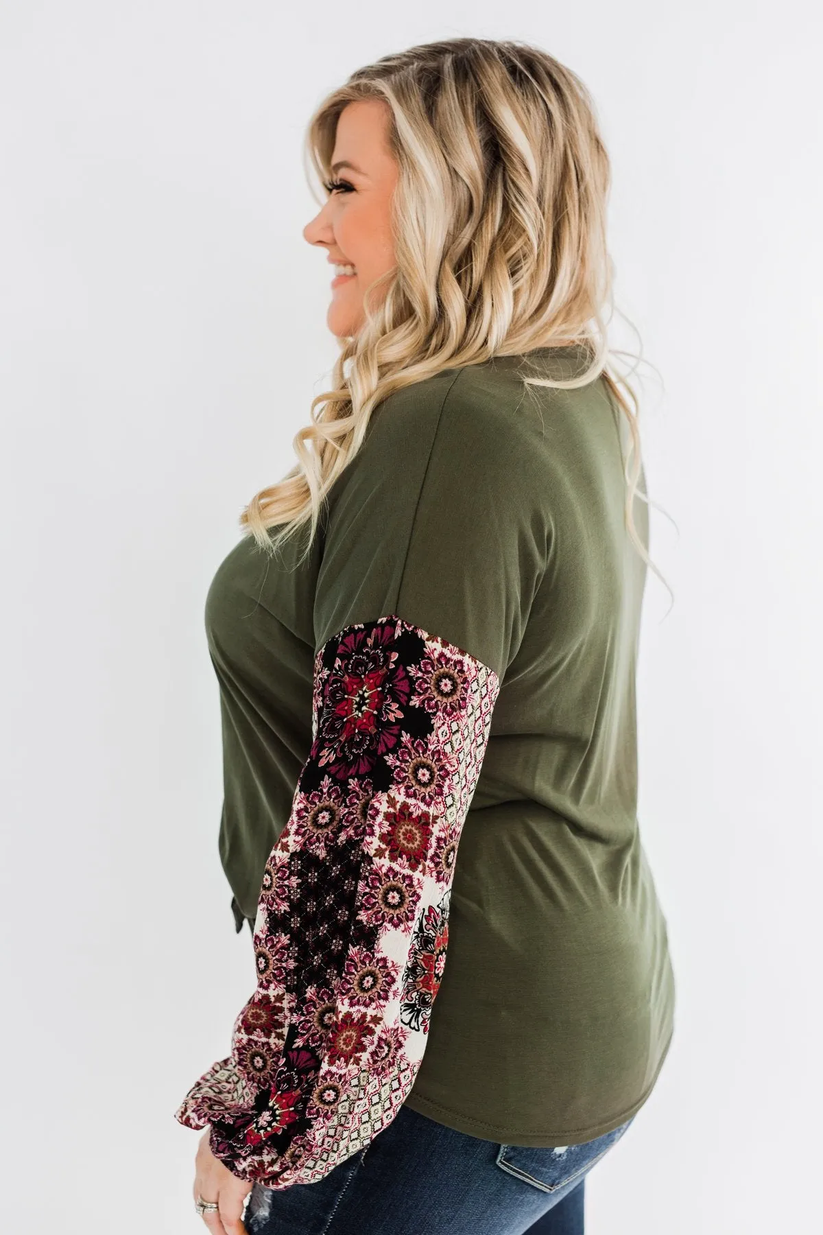 Stay Beautiful Floral Button Top- Olive