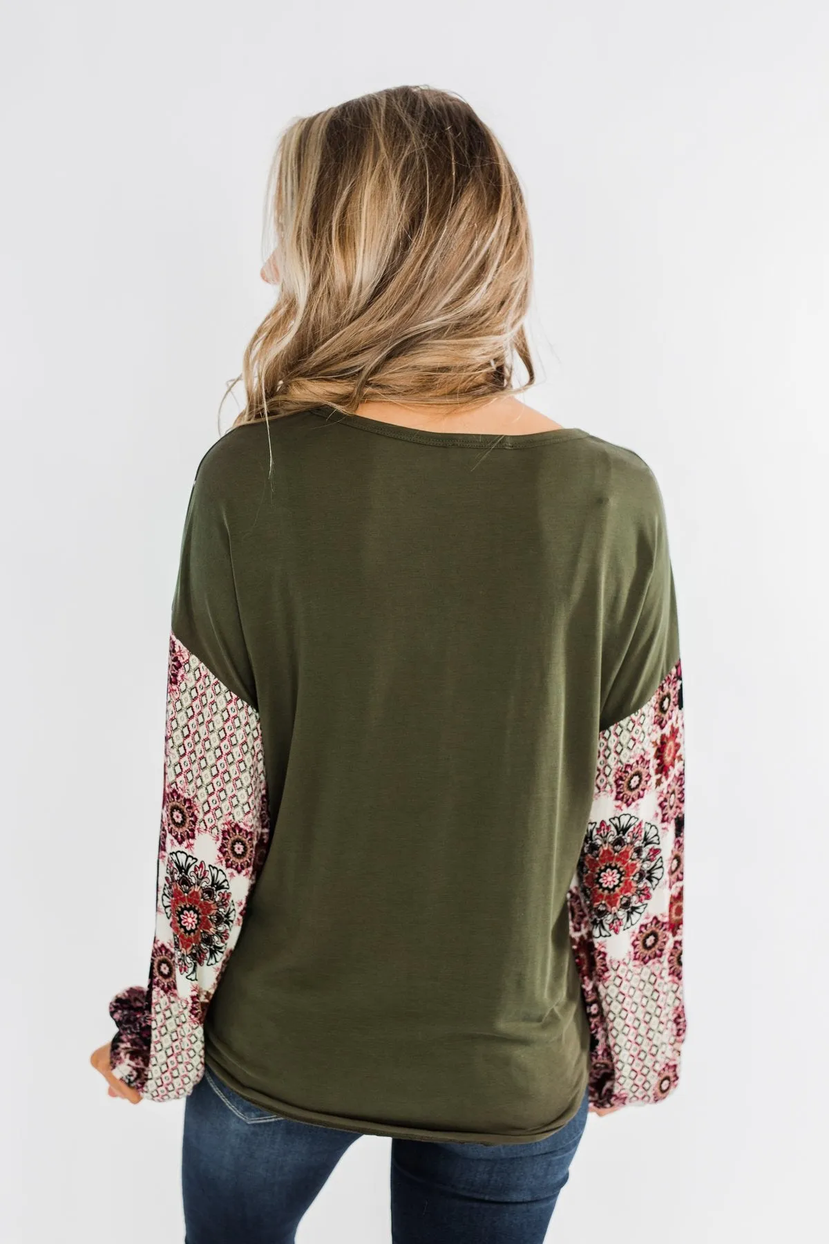 Stay Beautiful Floral Button Top- Olive