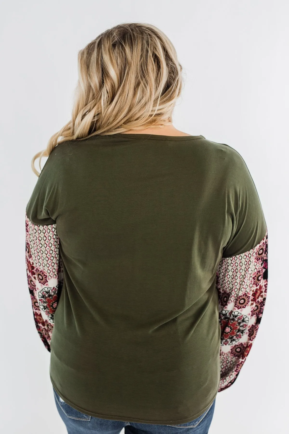 Stay Beautiful Floral Button Top- Olive