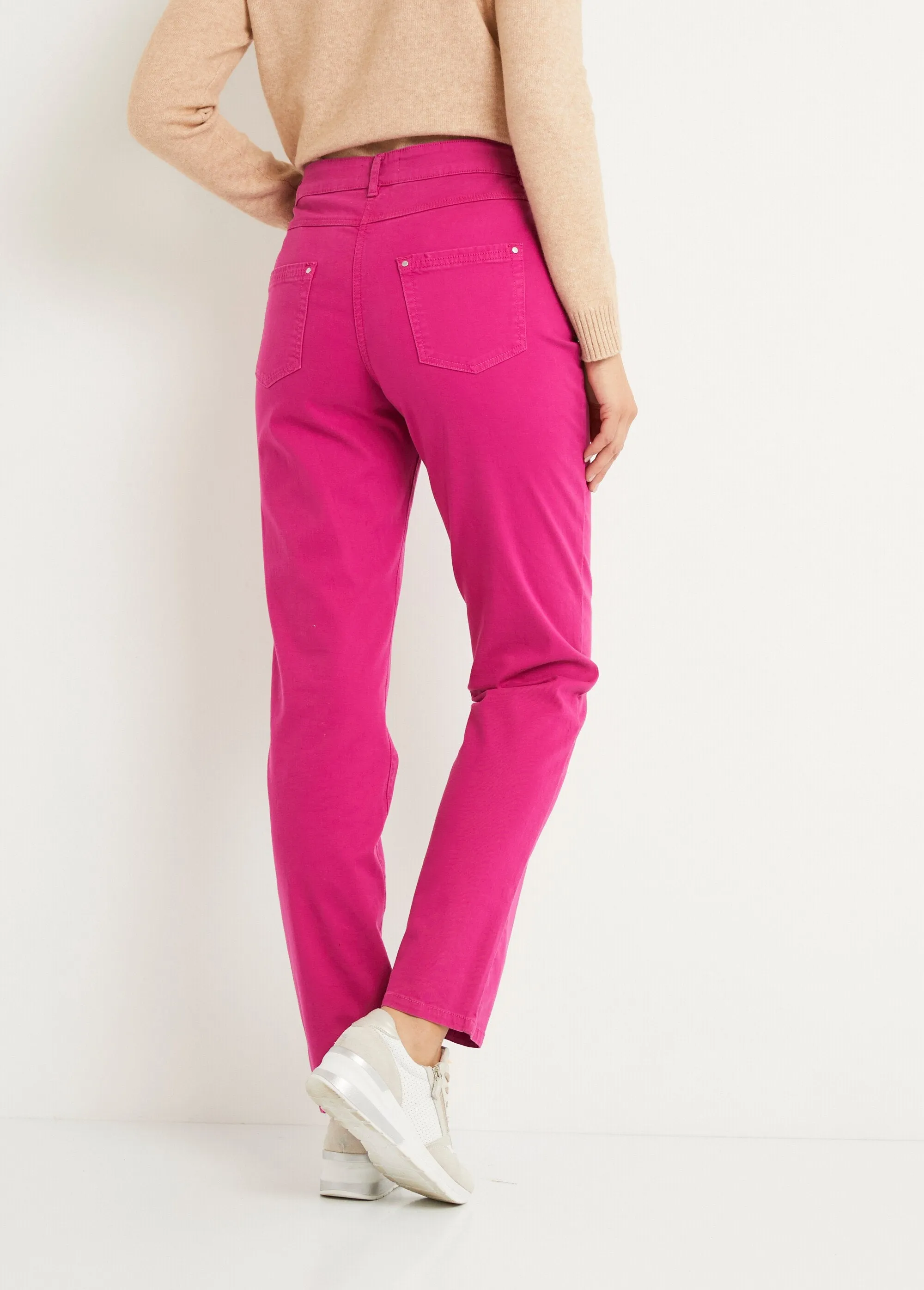 Straight-leg 5-pocket stretch cotton pants