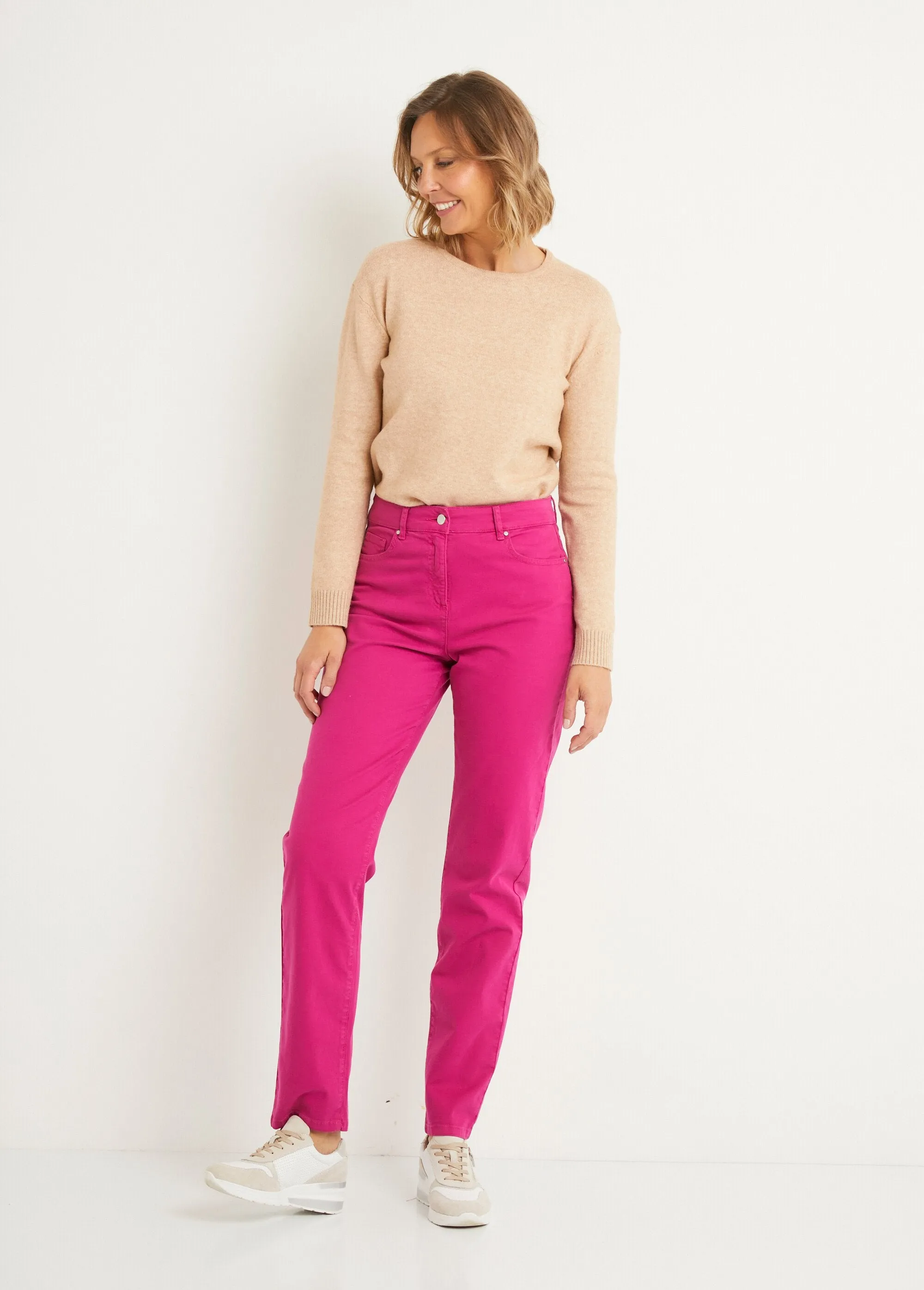 Straight-leg 5-pocket stretch cotton pants