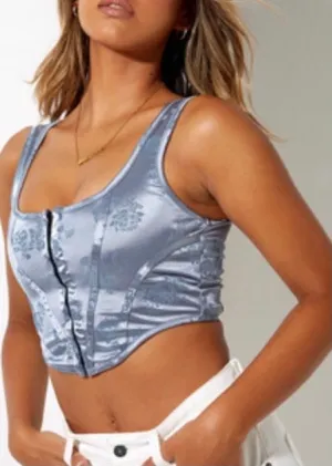 Stretch Satin Velvet Rose Corset Crop Top