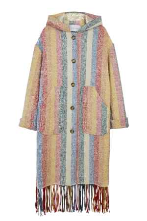 Stripe Blanket Fringe Hooded Coat