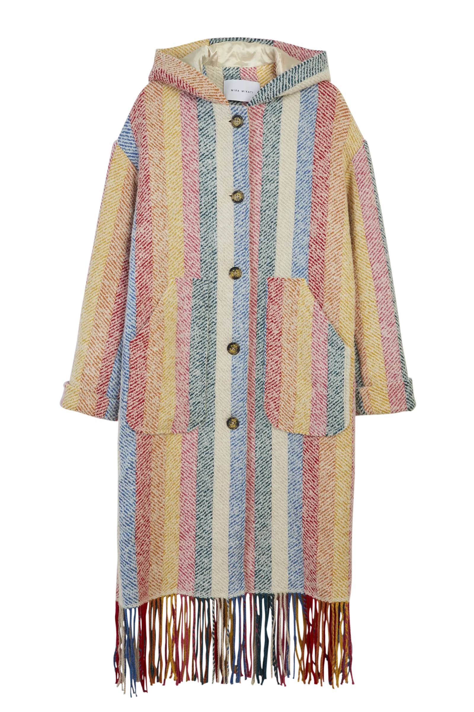 Stripe Blanket Fringe Hooded Coat