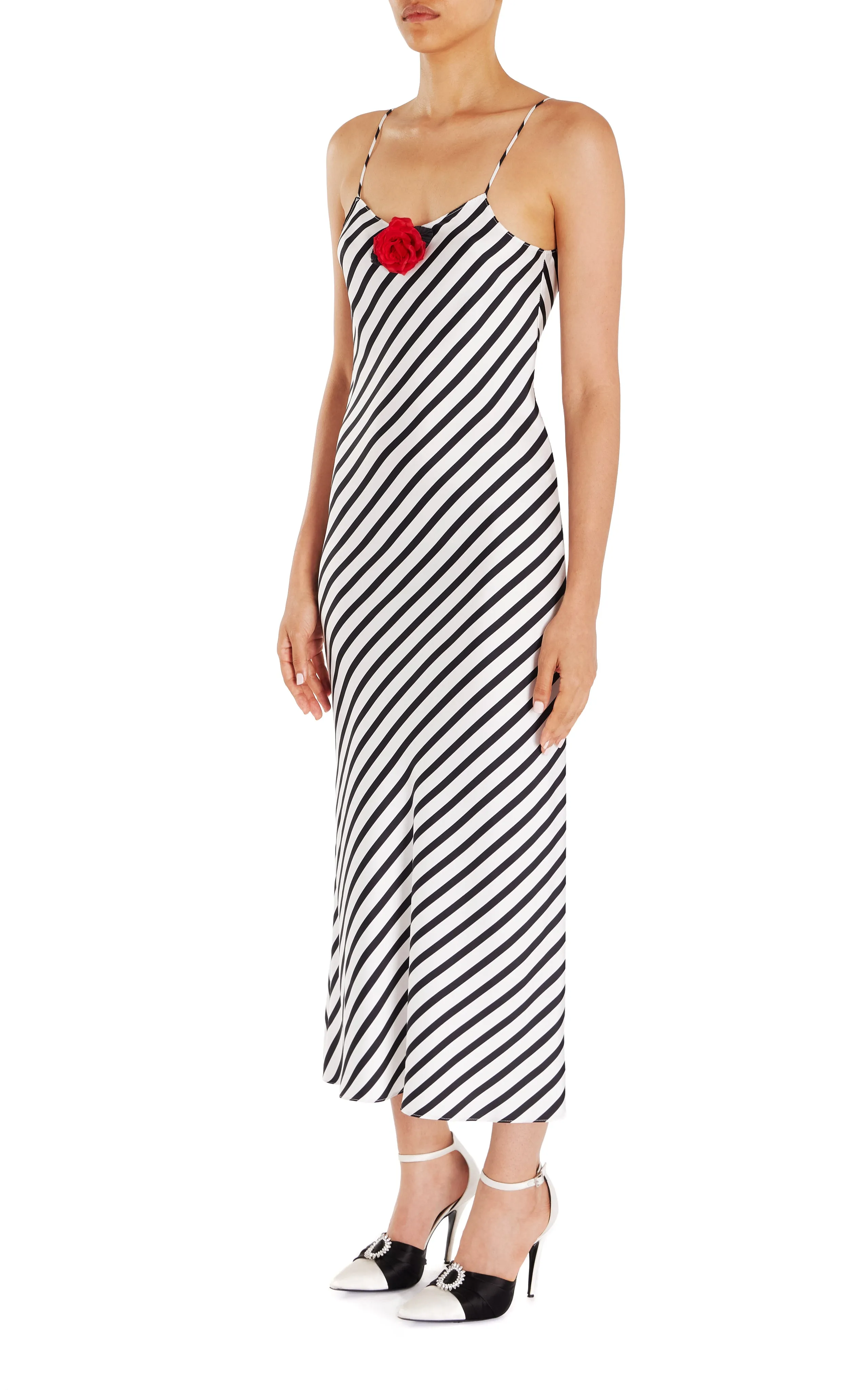 Stripe Printed Silk Slip Dress with Rosette