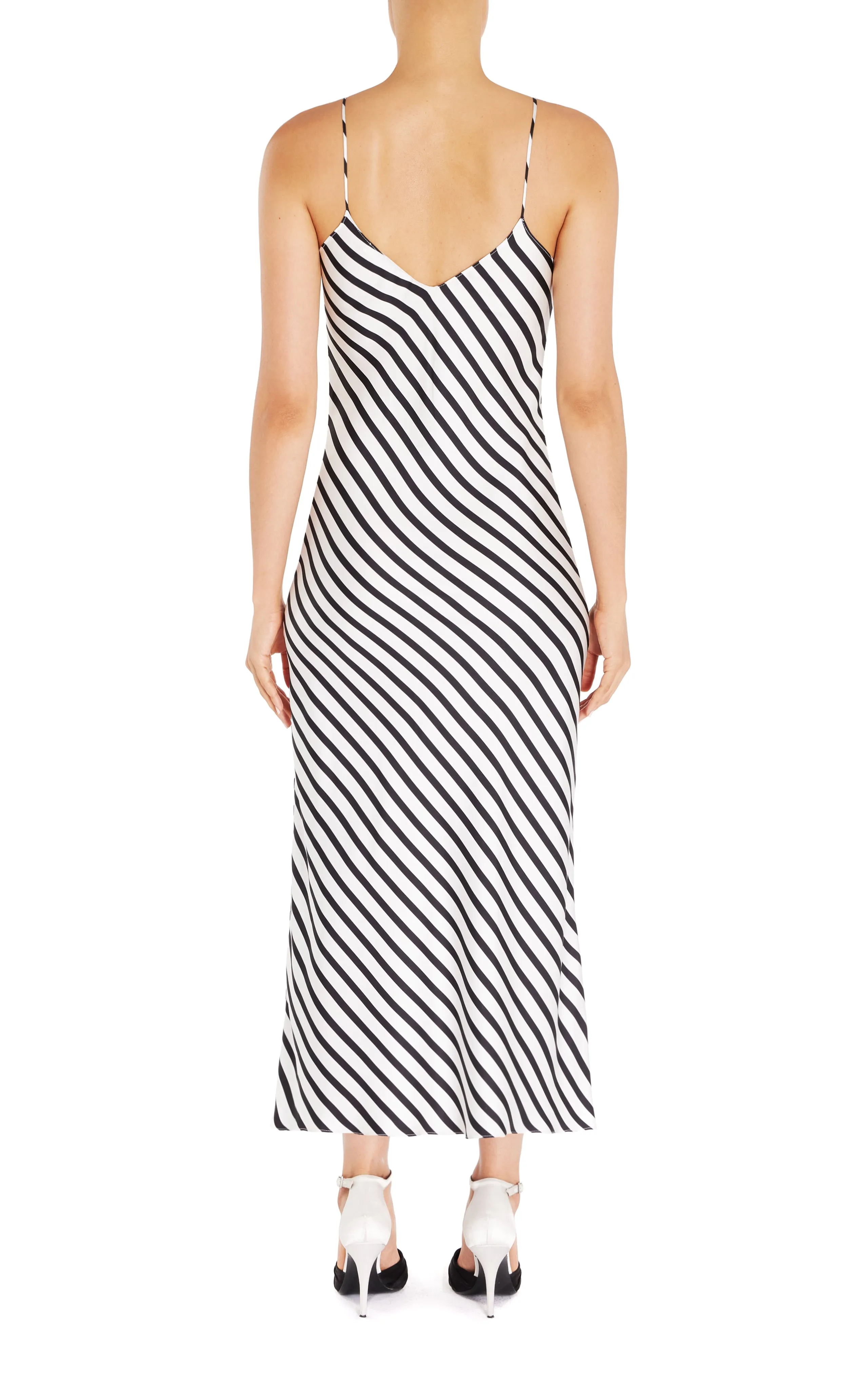 Stripe Printed Silk Slip Dress with Rosette