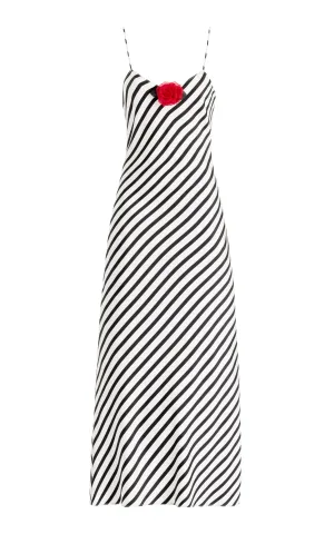Stripe Printed Silk Slip Dress with Rosette