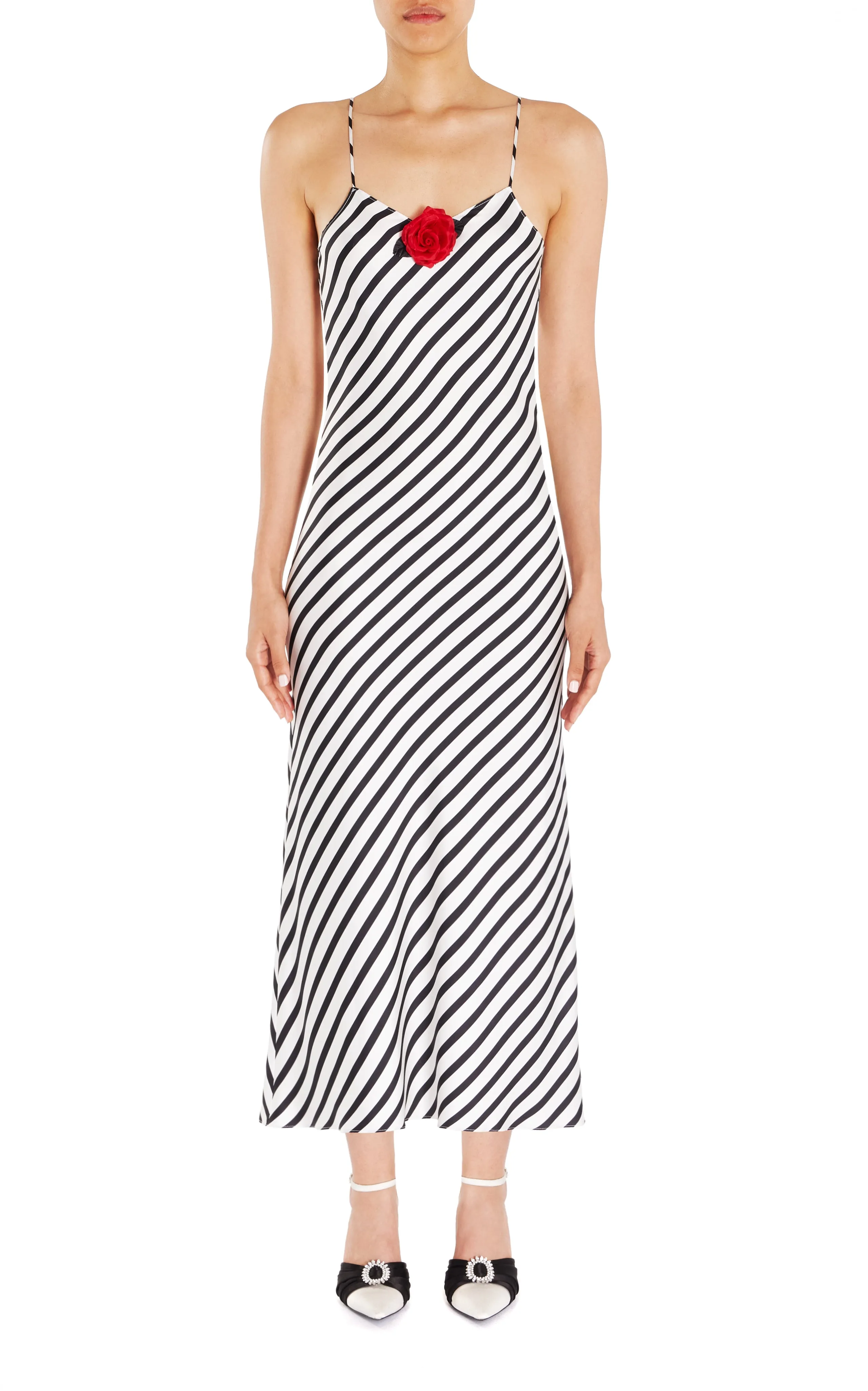 Stripe Printed Silk Slip Dress with Rosette
