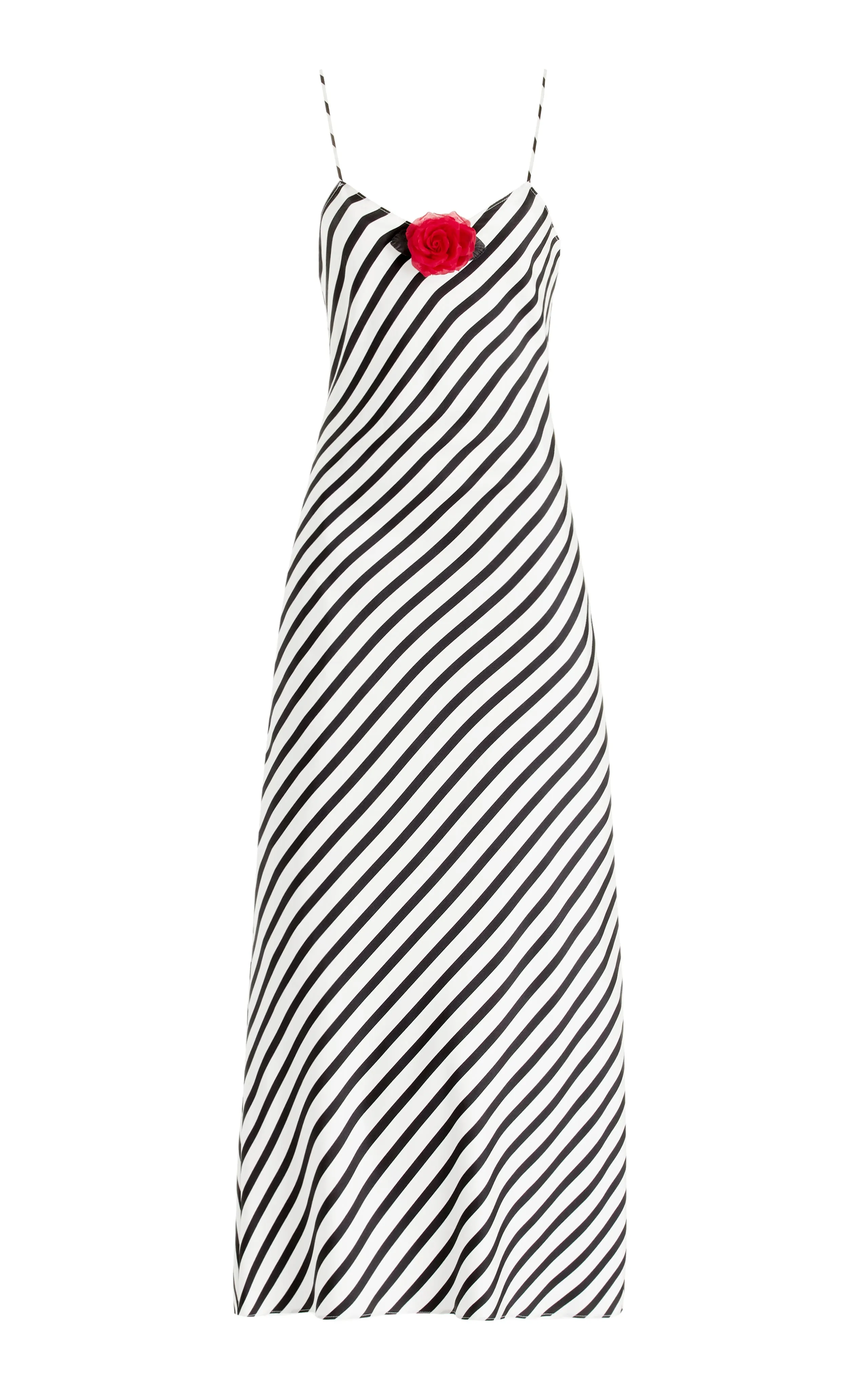 Stripe Printed Silk Slip Dress with Rosette