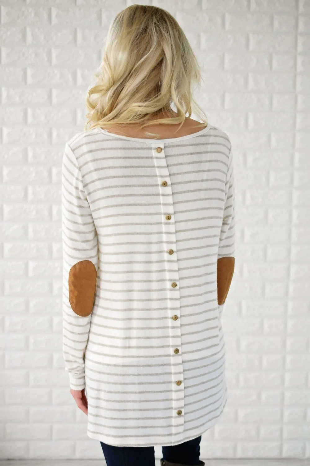 Striped Cream & Tan Back Button Down Top