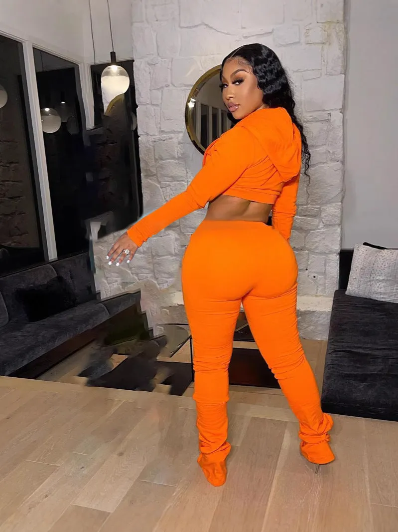 Stylish Cropped Hoodie and Ruched High-Waist Pants Two-Piece Set