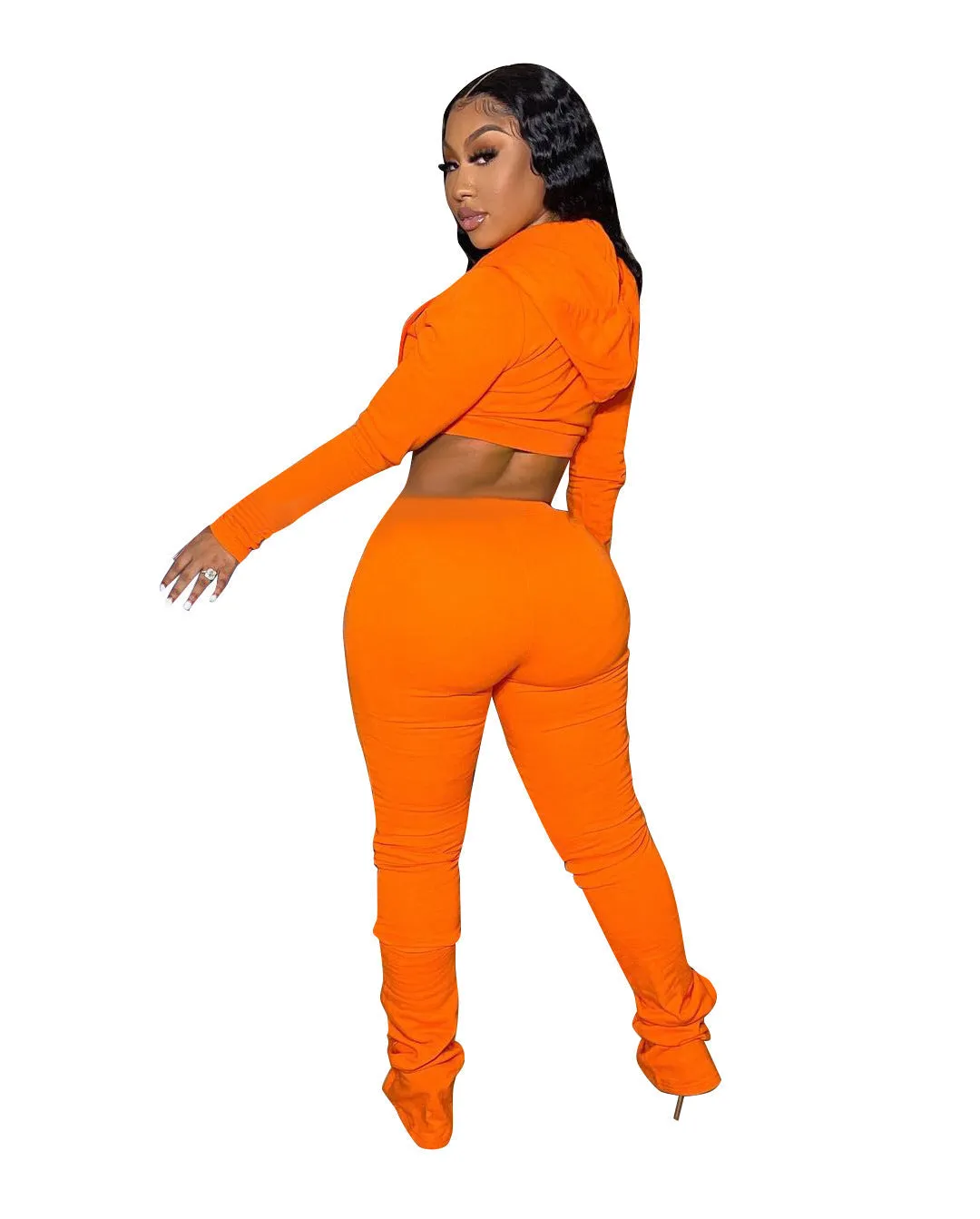 Stylish Cropped Hoodie and Ruched High-Waist Pants Two-Piece Set