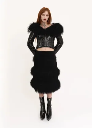 Suede skirt with Mongolian sheepskin trim