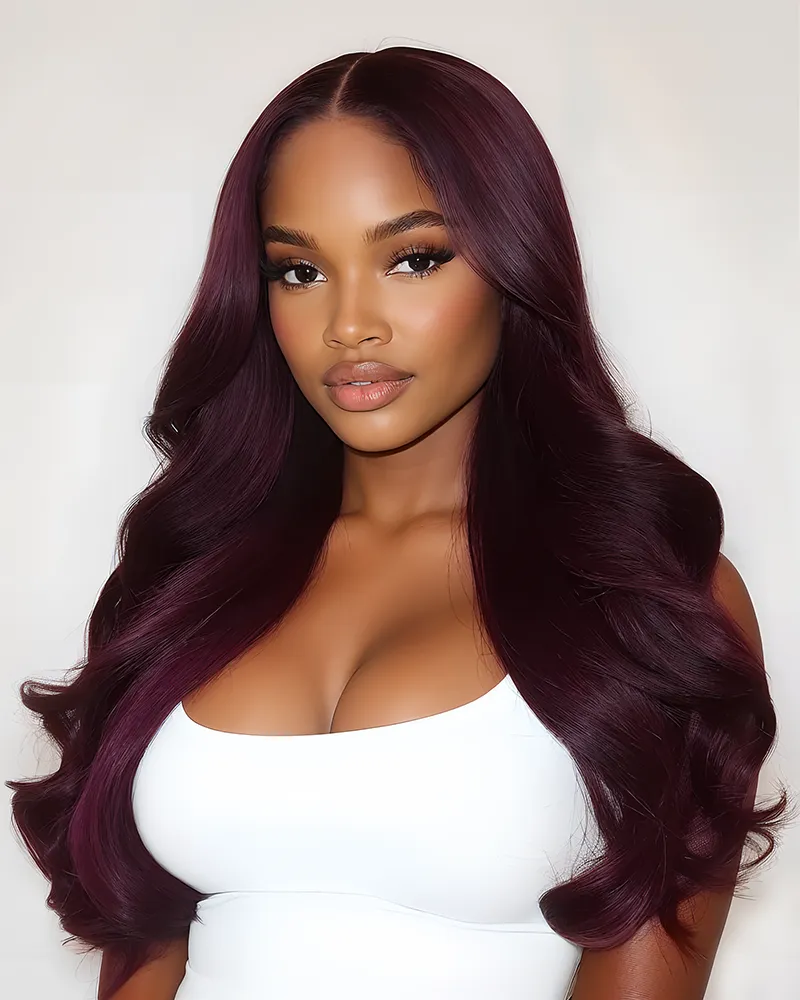 Sugar Plum Color Body Wave 13x4/6x5 Pre-Cut Lace Front Glueless Human Hair Wig