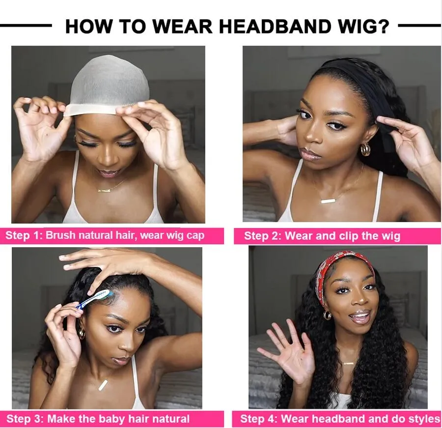 【Super Sale】Headband Easy Wear Glueless Wig for Beginners - Natural Black Human Hair Protective Style