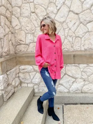 Sweet Secrets Hot Pink Waffle Knit Top