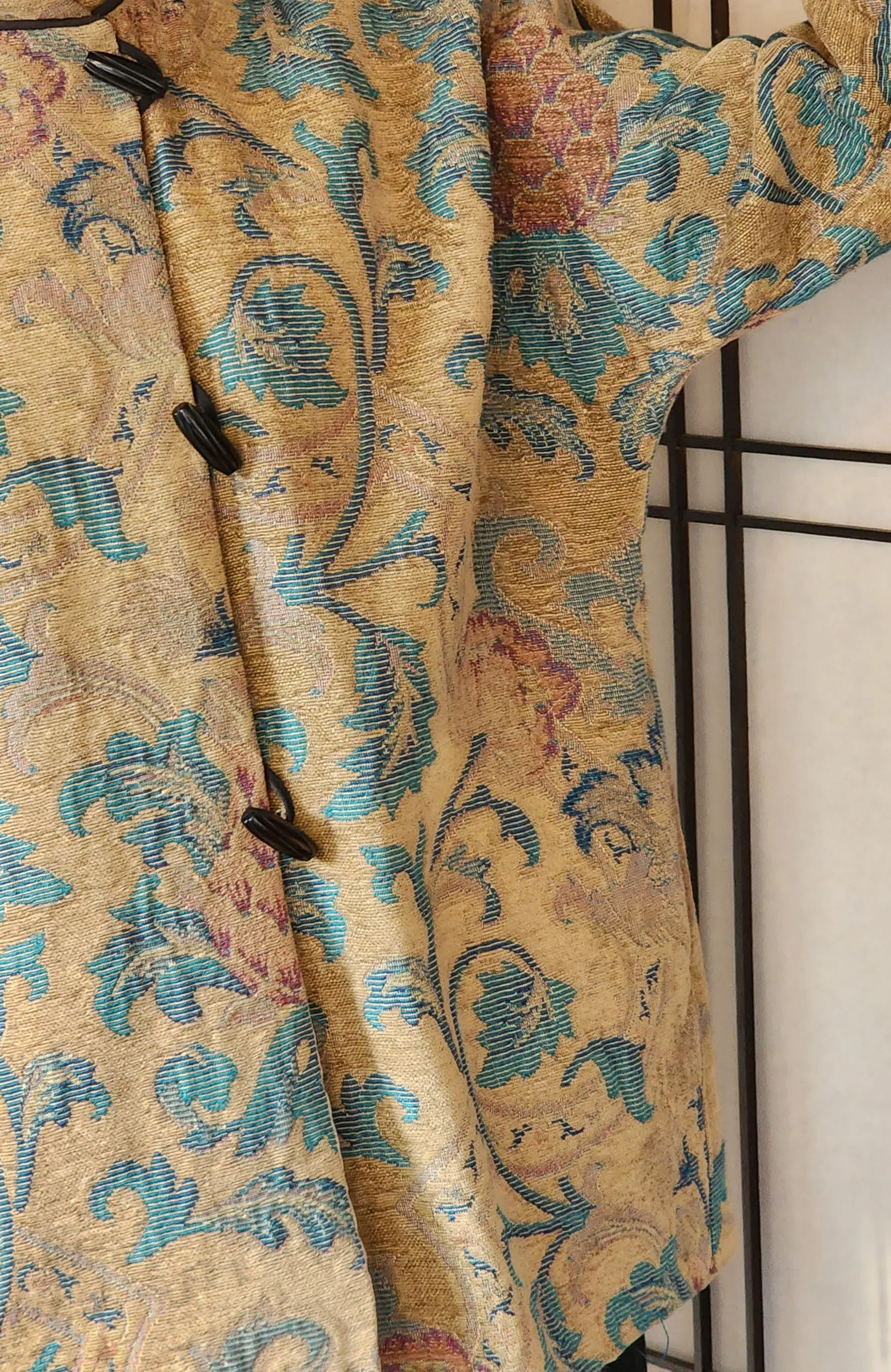 Tapestry Weave Jacket Gloria Walsh Gold Green Leafy Pattern