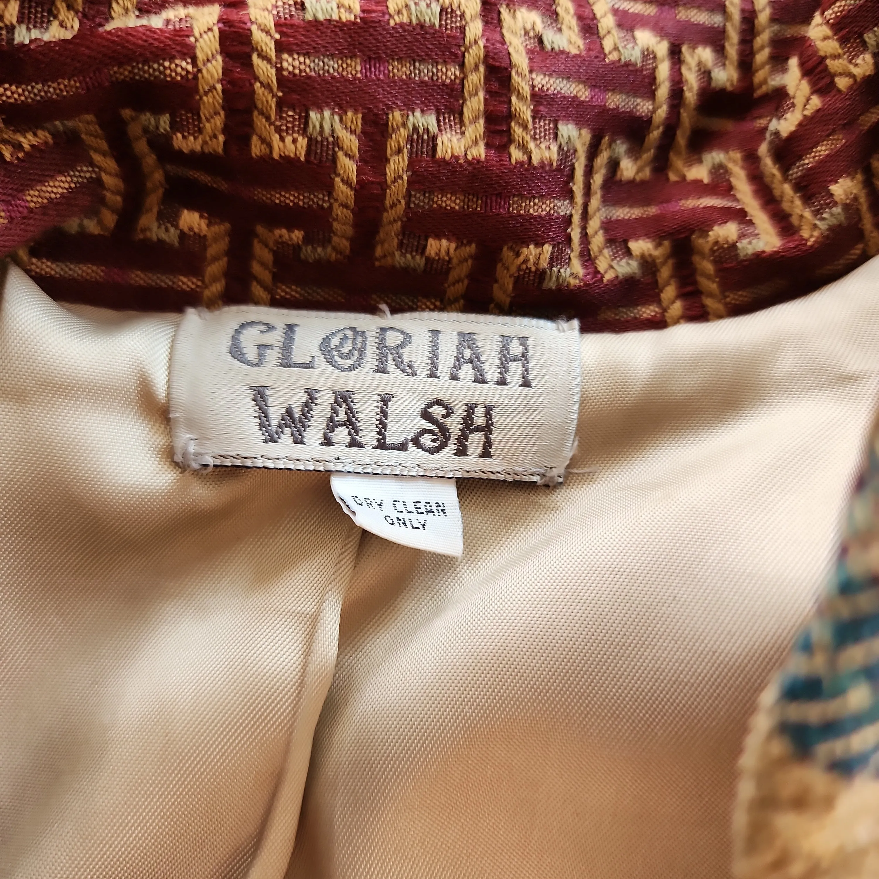 Tapestry Weave Jacket Gloria Walsh Gold Green Leafy Pattern
