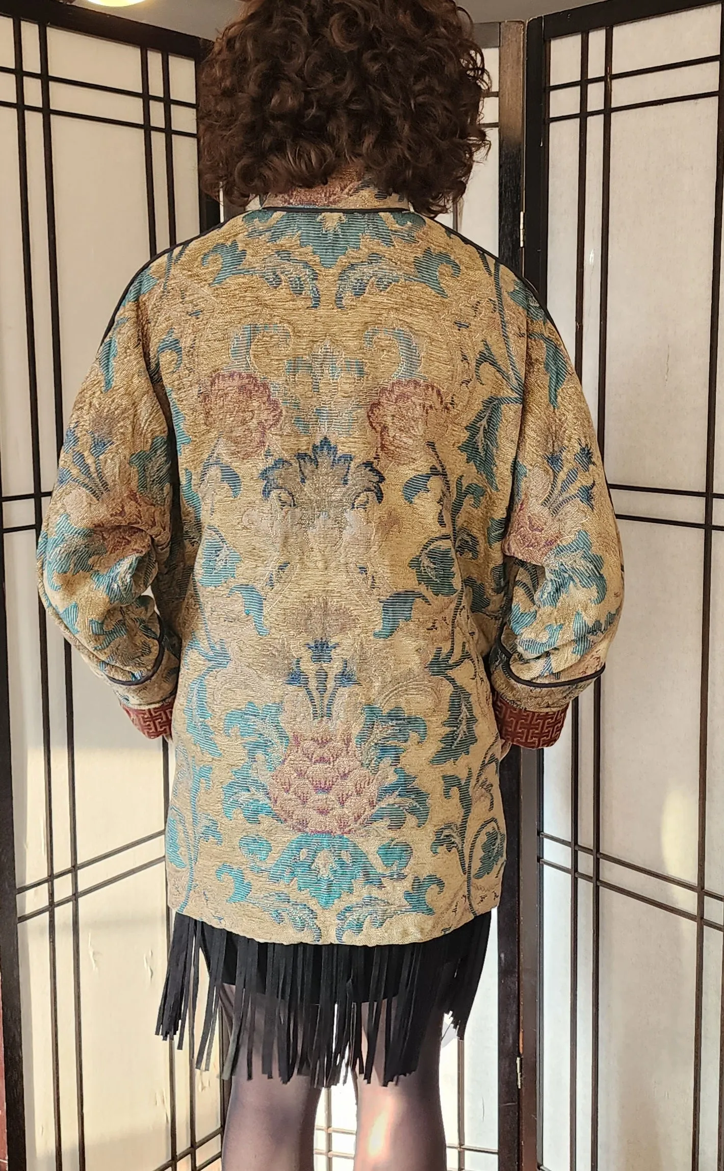 Tapestry Weave Jacket Gloria Walsh Gold Green Leafy Pattern