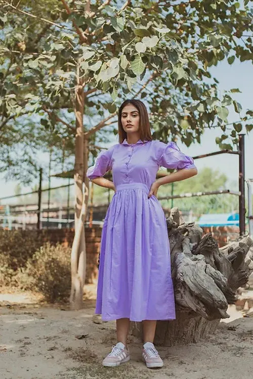 Taylor Lilac Collared Midi Dress
