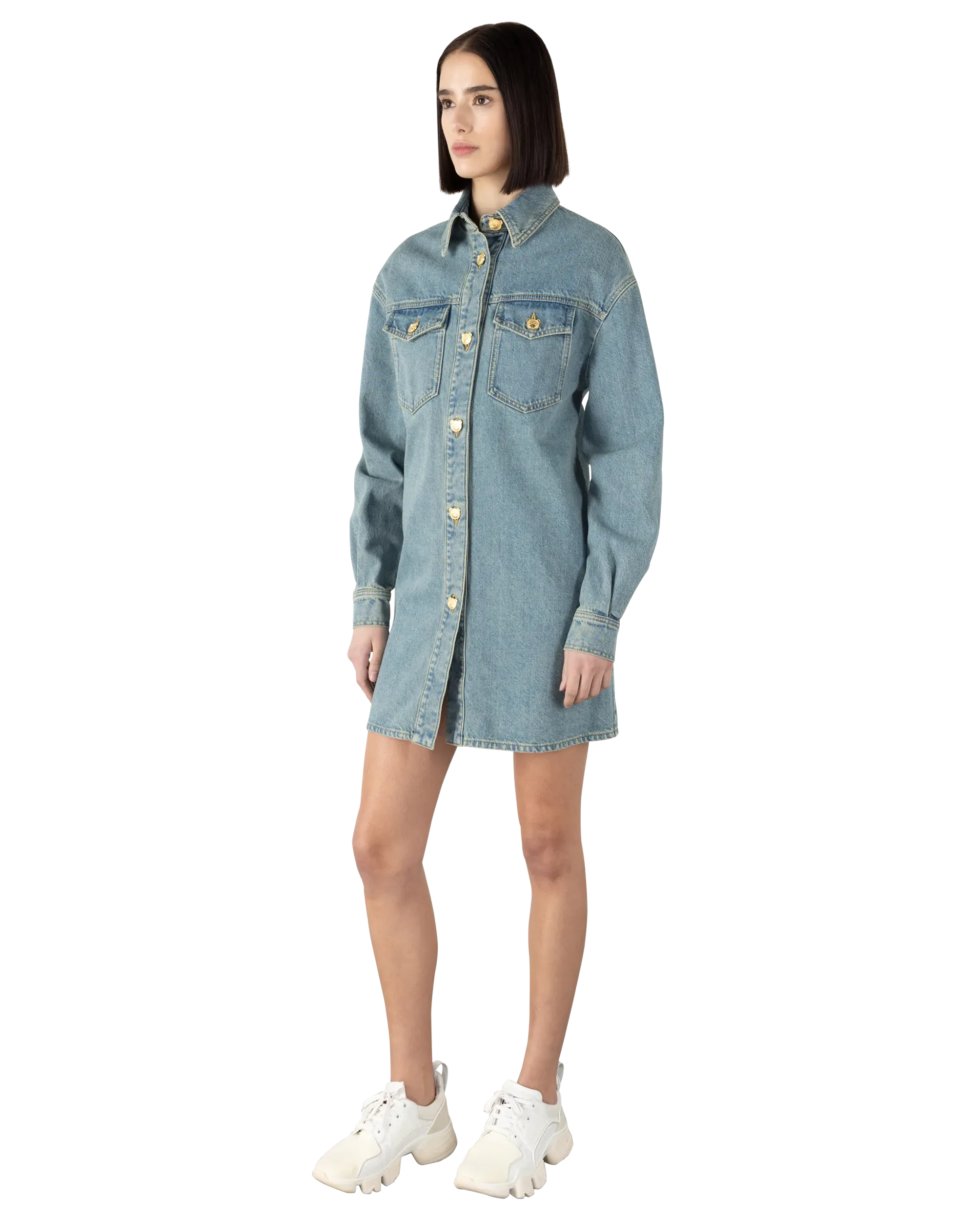 Teddy Buttons Blue Denim Shirt Dress