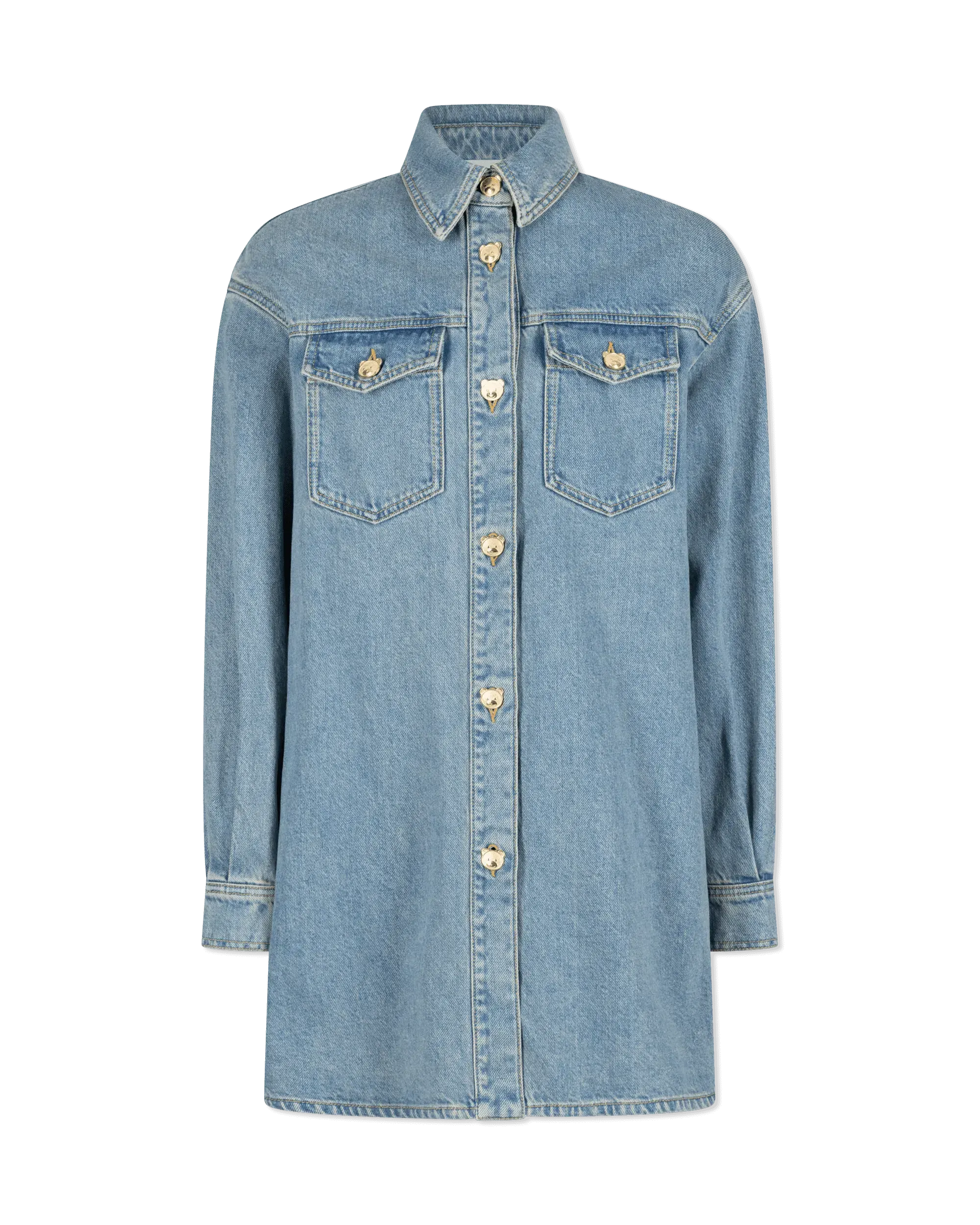 Teddy Buttons Blue Denim Shirt Dress
