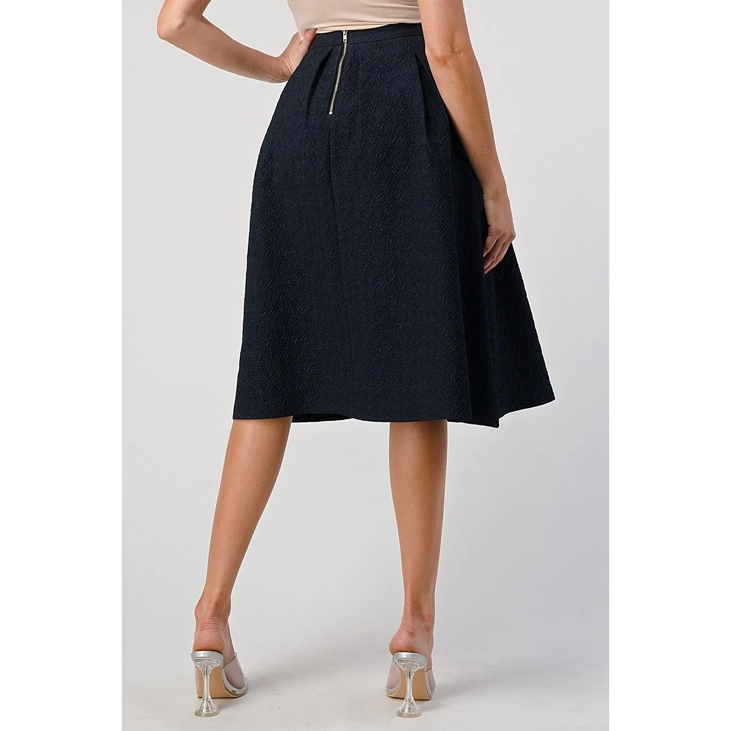 Textured A-Line Midi Skirt with Pleats