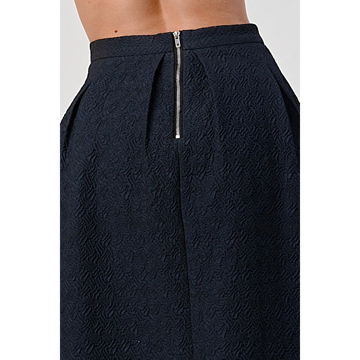 Textured A-Line Midi Skirt with Pleats