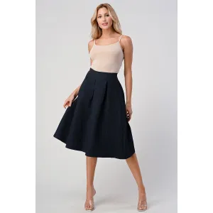 Textured A-Line Midi Skirt with Pleats