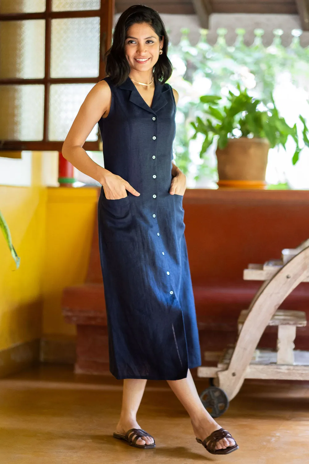The Linen Notch Collar Dress
