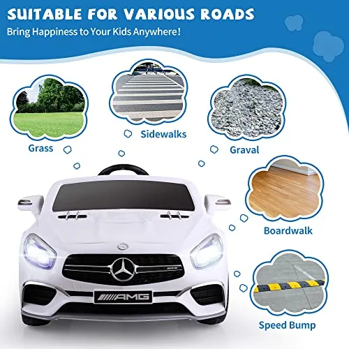TOBBI 12V Licensed Mercedes Benz Kids Car Electric Ride On Car Motorized Vehicle with Remote Control, 2 Powerful Motors, LED Lights, MP3 Player/USB Port/TF Interface, White