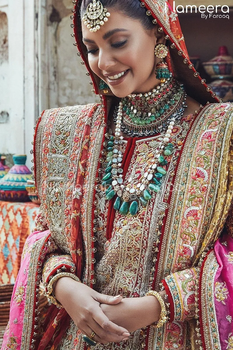 Traditional Bridal Dresses Pakistani in Red #BS160