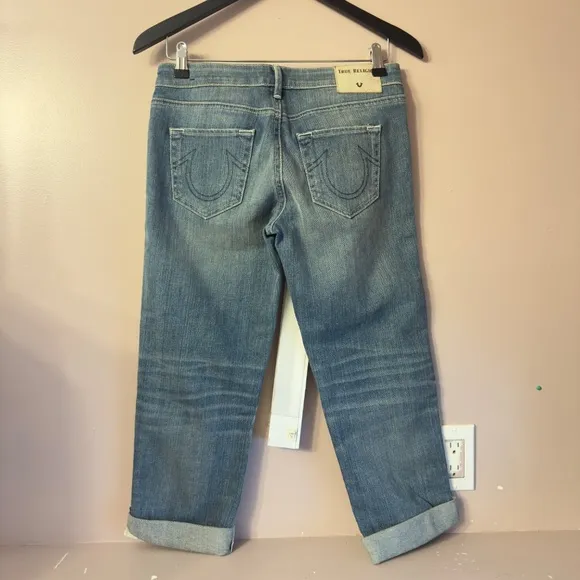 True Religion Starr Cropped Straight Pants Blue Women Size 25