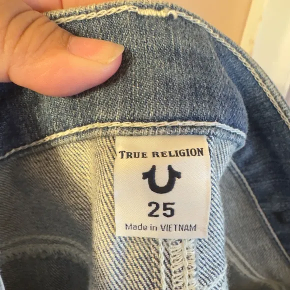 True Religion Starr Cropped Straight Pants Blue Women Size 25
