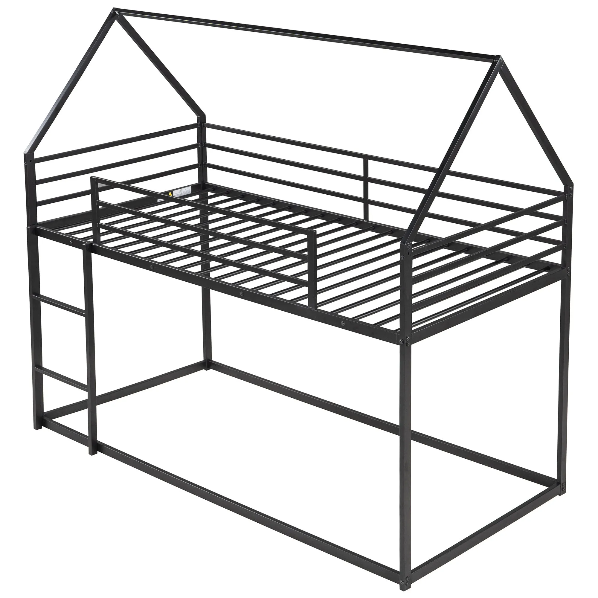 Twin over Twin House Bunk Bed with Built-in Ladder,White