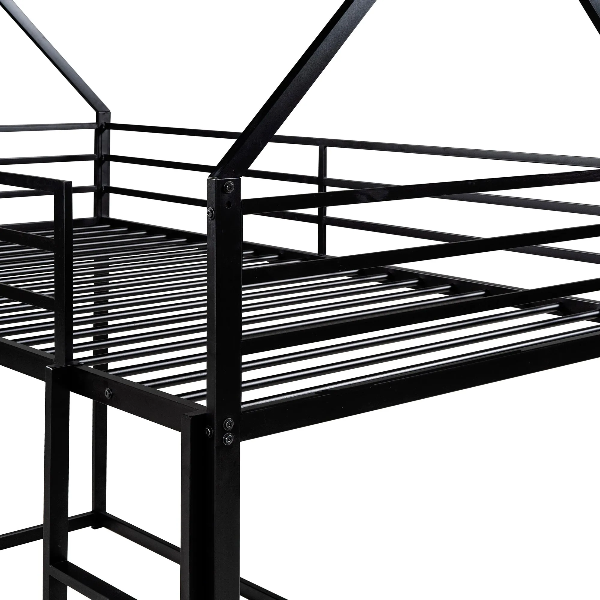 Twin over Twin House Bunk Bed with Built-in Ladder,White