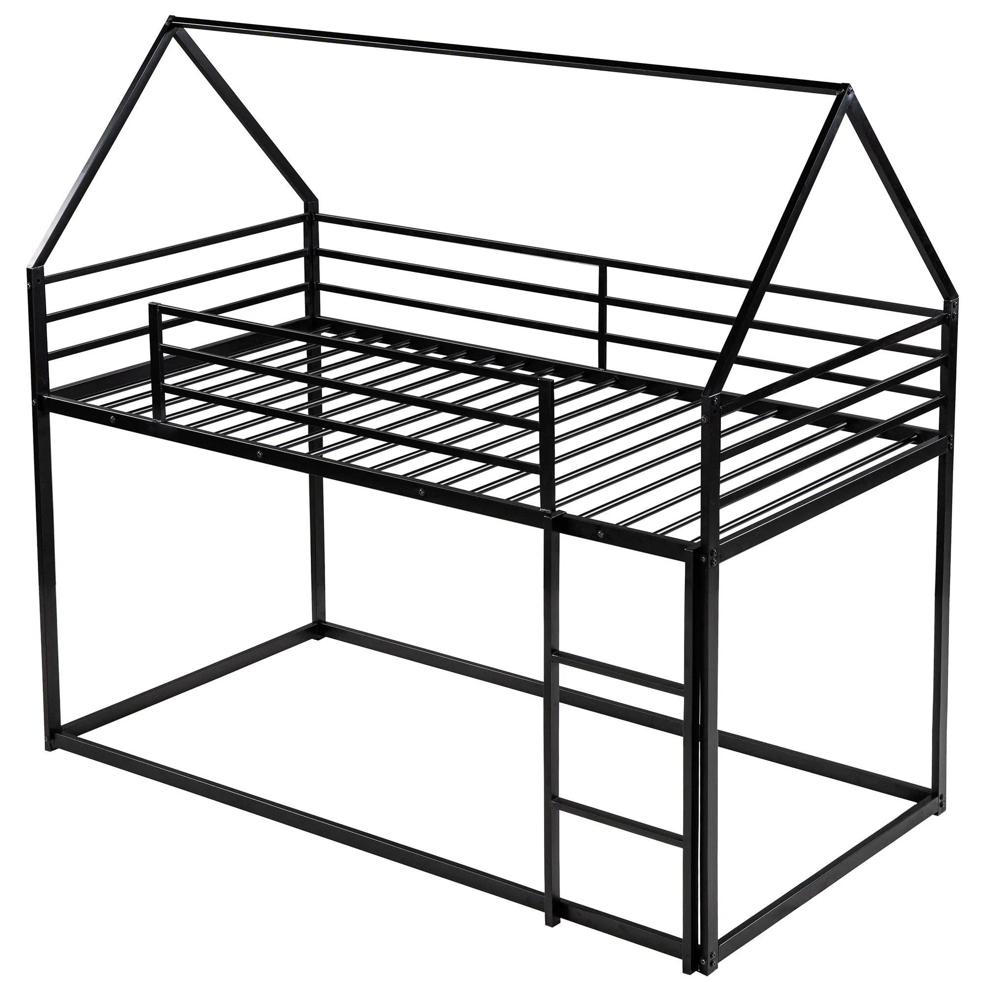 Twin over Twin House Bunk Bed with Built-in Ladder,White