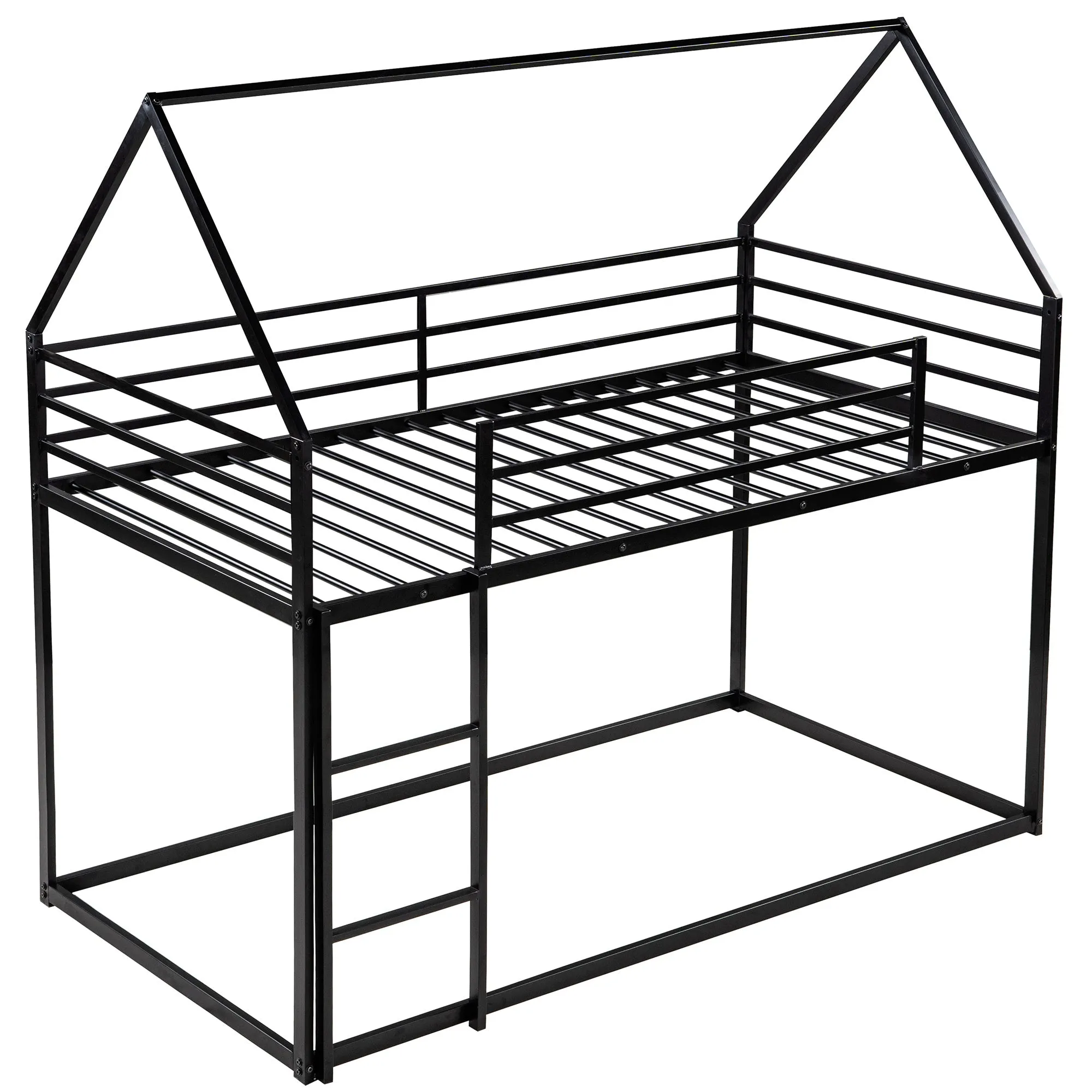Twin over Twin House Bunk Bed with Built-in Ladder,White