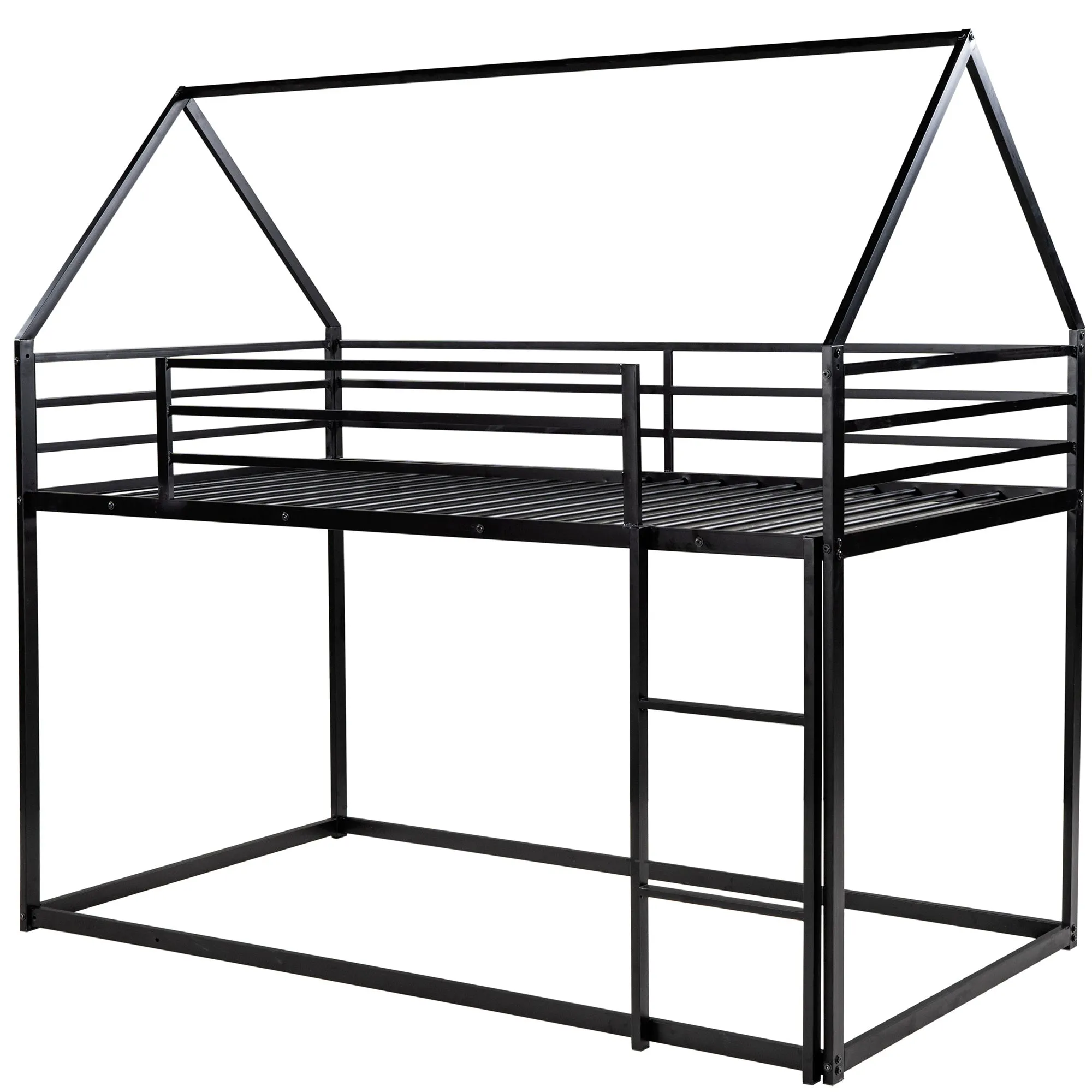 Twin over Twin House Bunk Bed with Built-in Ladder,White