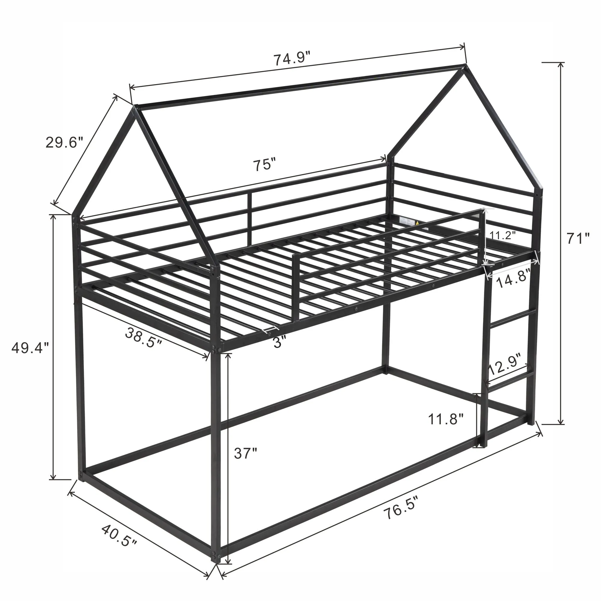 Twin over Twin House Bunk Bed with Built-in Ladder,White