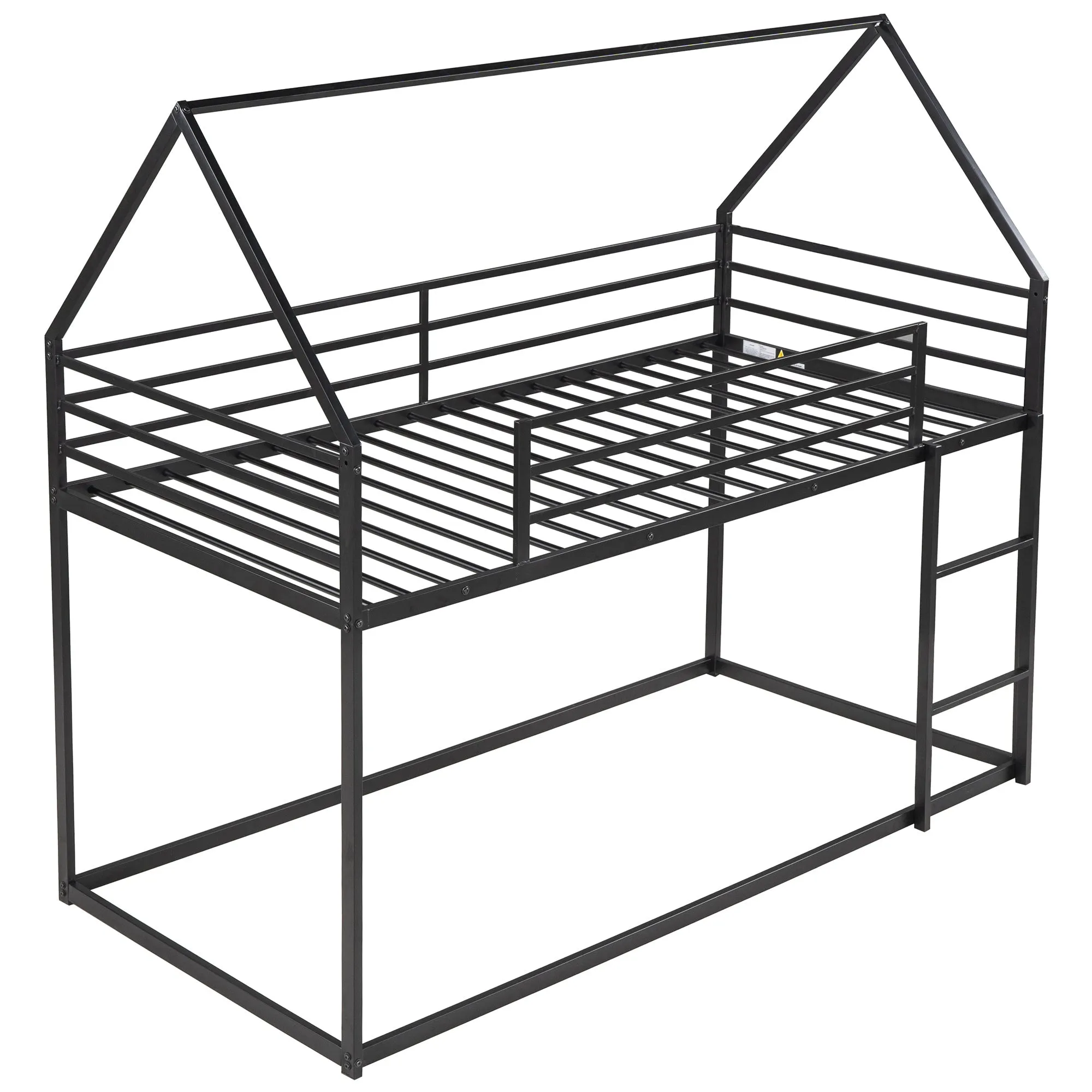 Twin over Twin House Bunk Bed with Built-in Ladder,White