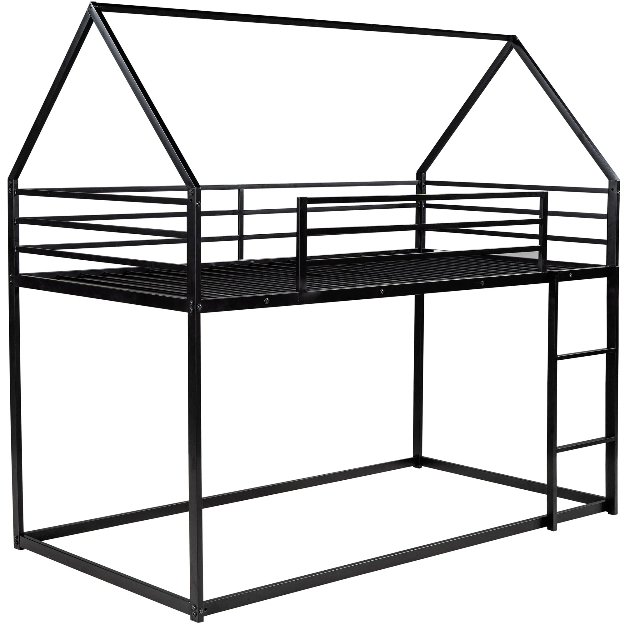 Twin over Twin House Bunk Bed with Built-in Ladder,White