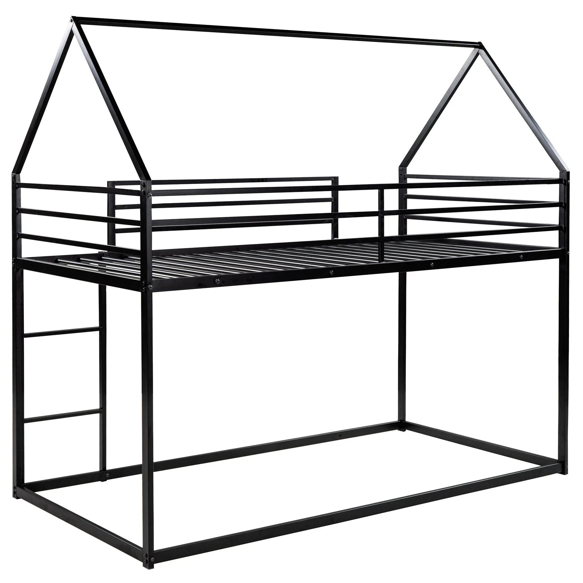 Twin over Twin House Bunk Bed with Built-in Ladder,White