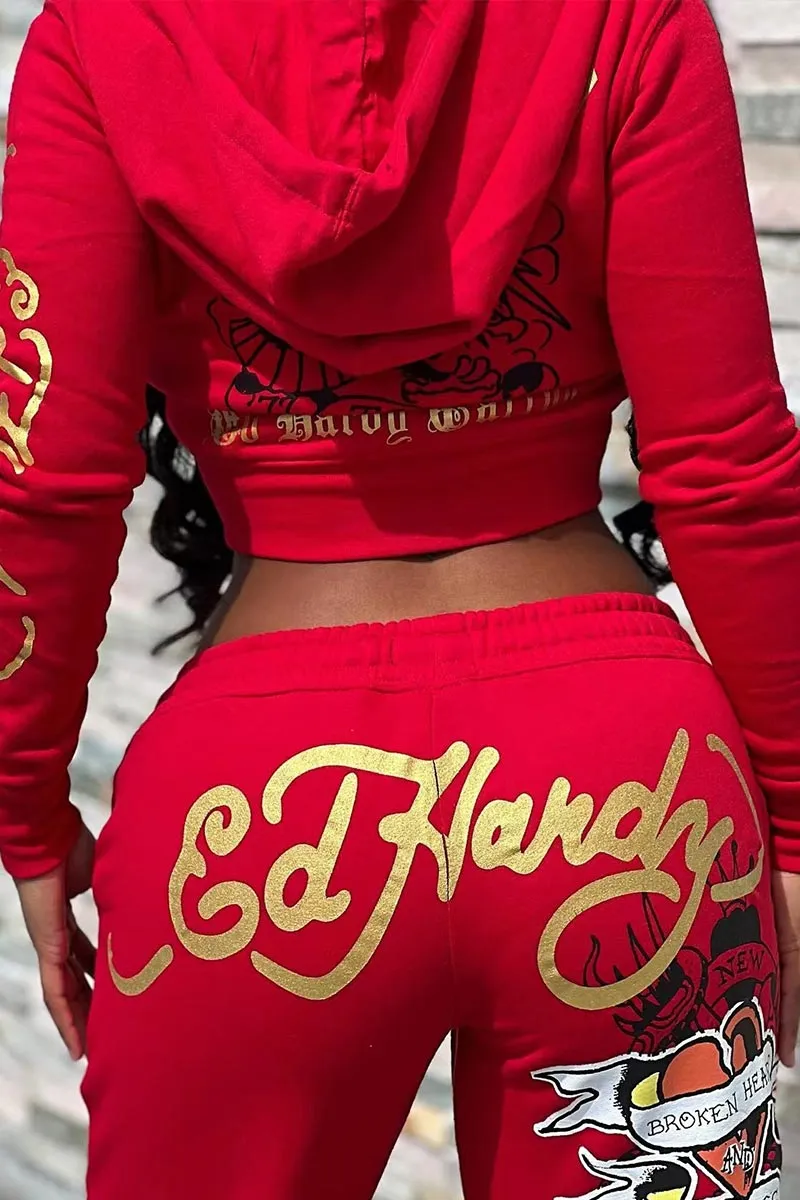 UI627 Graphic Crop Jacket Top and Pants Set