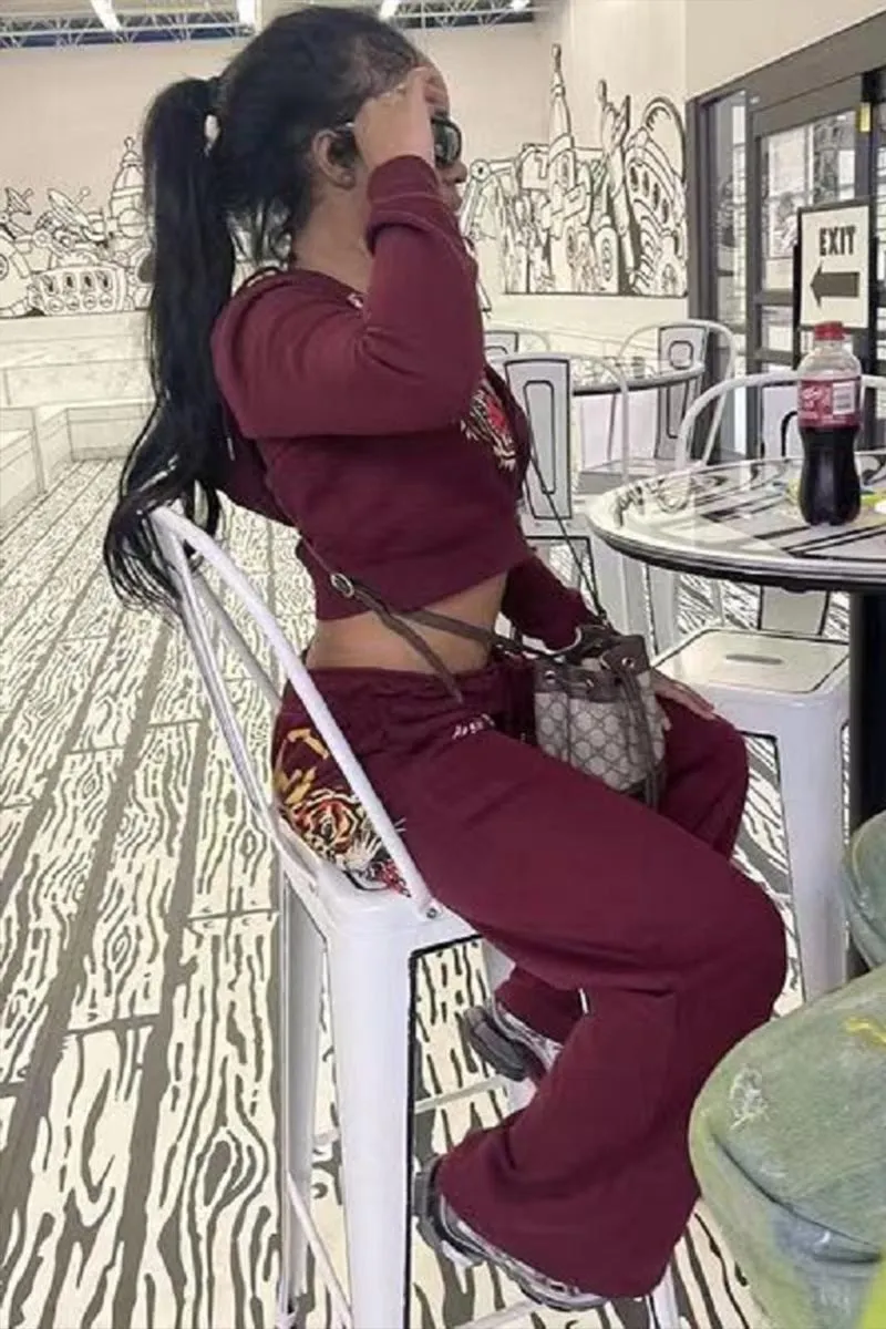 UI627 Graphic Crop Jacket Top and Pants Set