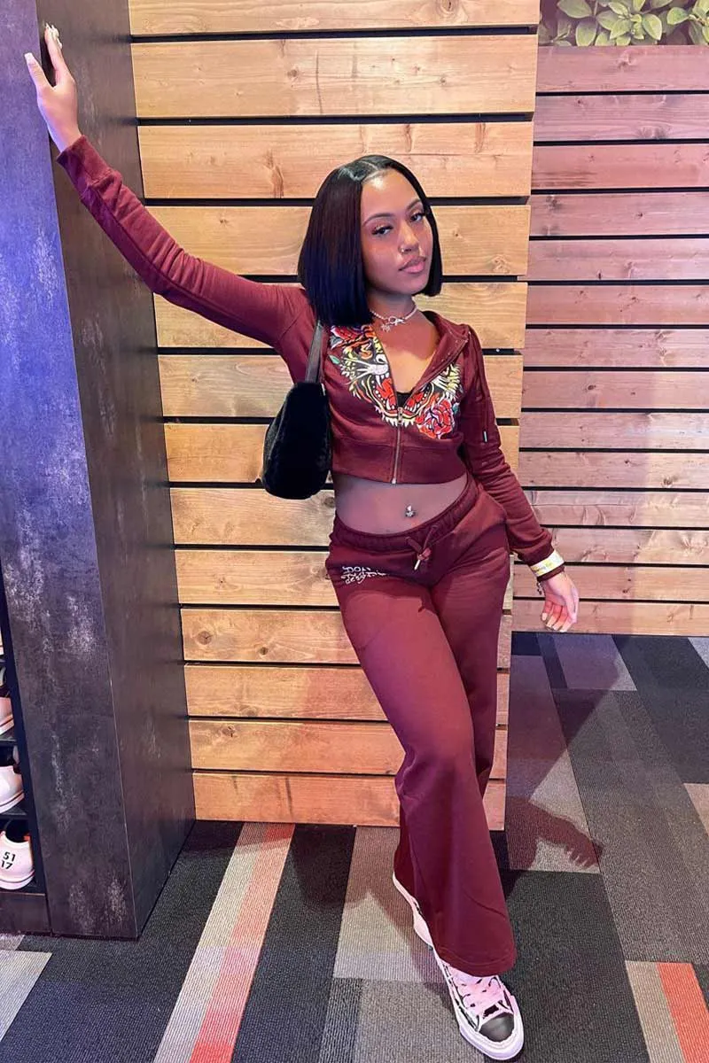 UI627 Graphic Crop Jacket Top and Pants Set